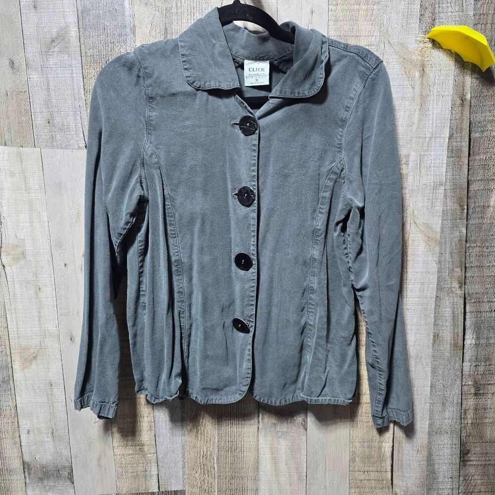 Click by Color Me Cotton Grey Tencel Blend Button Up Shirt Small Regency Minimal